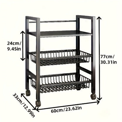 Rolling Metal Kitchen Storage Cart with Adjustable Height and Rolling Wheels detail image