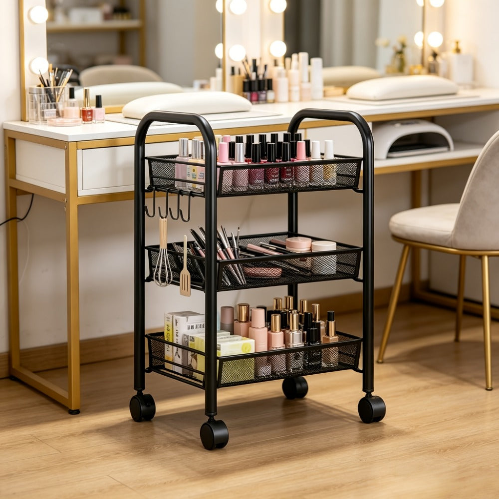 Rolling Metal Kitchen Storage Cart with Adjustable Height and Rolling Wheels detail image - detail view 3