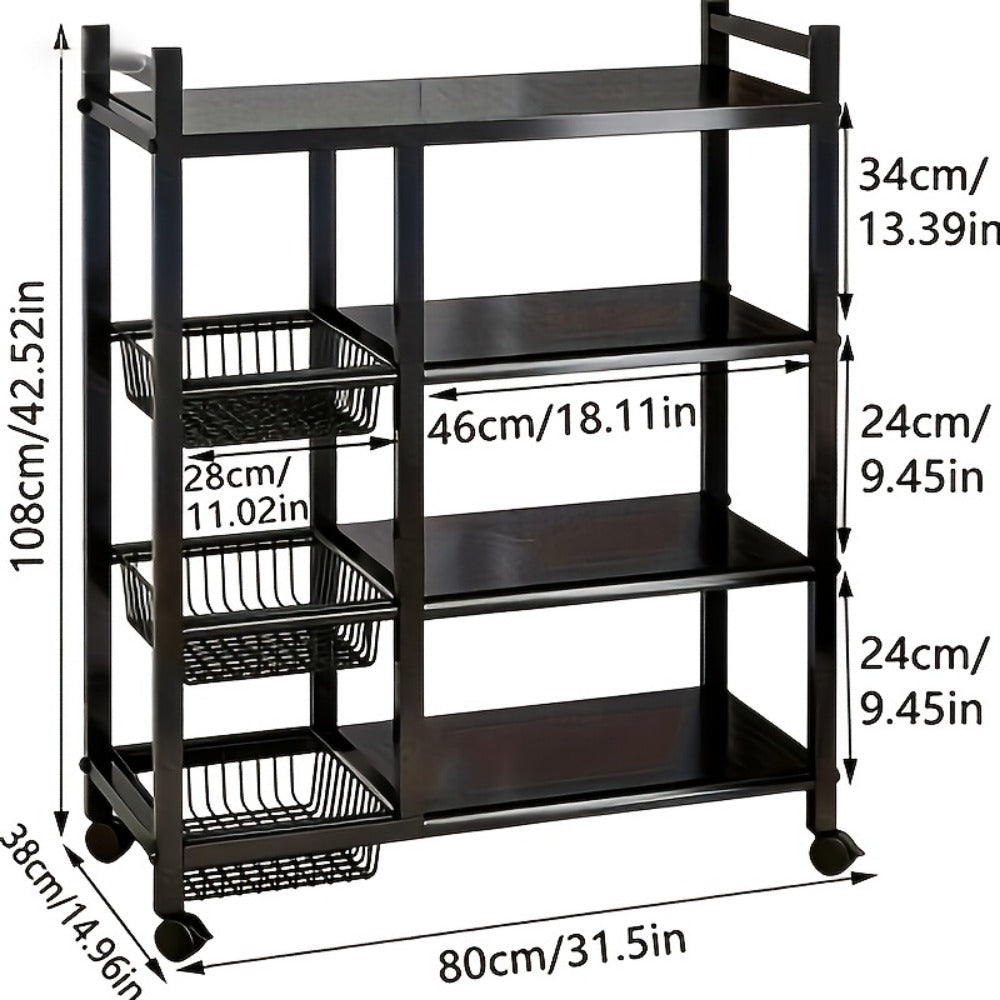Rolling Metal Kitchen Storage Cart with Adjustable Height and Rolling Wheels detail image - detail view 4