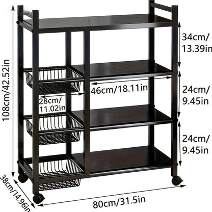 Rolling Metal Kitchen Storage Cart with Adjustable Height and Rolling Wheels detail image - detail view 4
