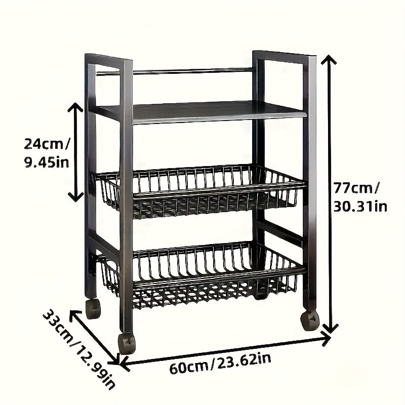 Kitchen Storage Cart shown in the Three Layers 2 Mesh option