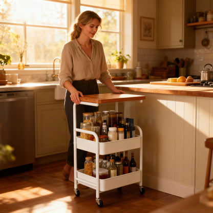 Rolling Metal Kitchen Storage Cart with Rolling Wheels for Organized Everyday Storage detail image