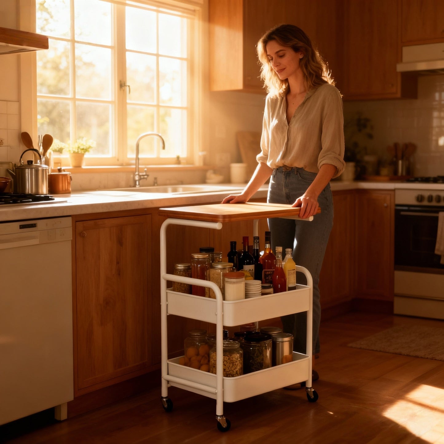 Rolling Metal Kitchen Storage Cart with Rolling Wheels for Organized Everyday Storage detail image - detail view 4