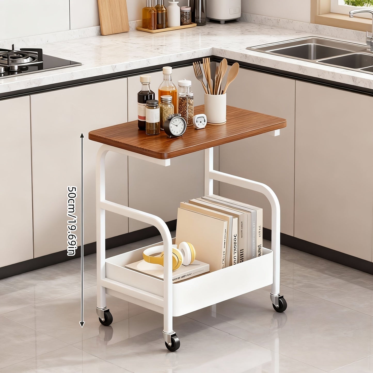 Rolling Metal Kitchen Storage Cart with Rolling Wheels for Organized Everyday Storage detail image - detail view 6