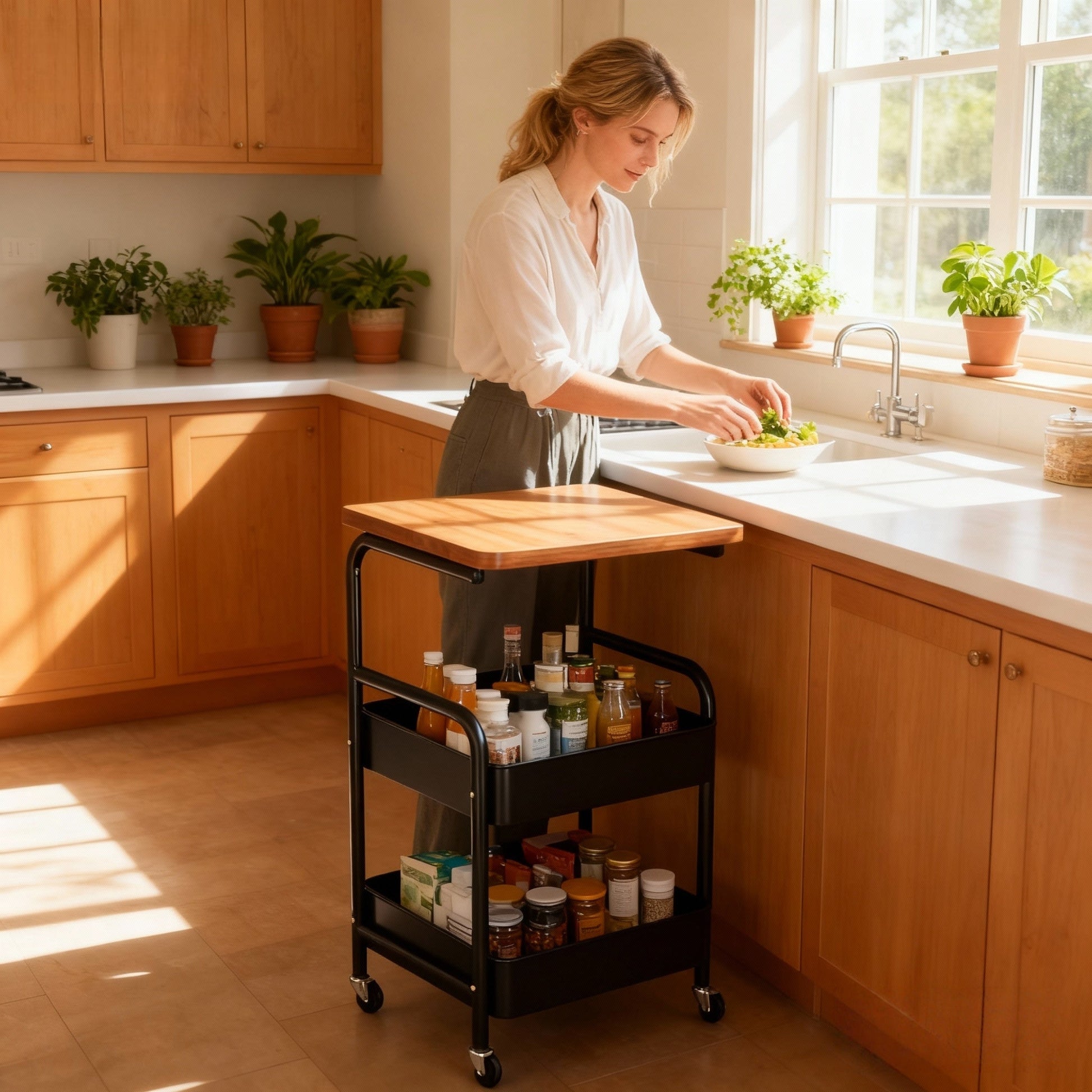 Kitchen Storage Cart, Rolling with Wheels Multi-Layer Metal Utility Trolley for Kitchen shown in the main product view