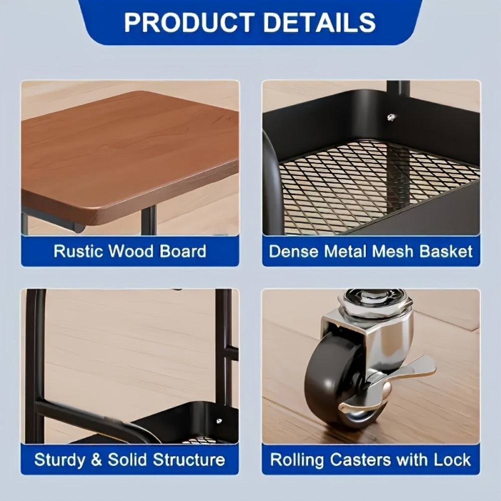 Rolling Metal Storage Cart with Rolling Wheels for Organized Everyday Storage in Bathroom detail image - detail view 8
