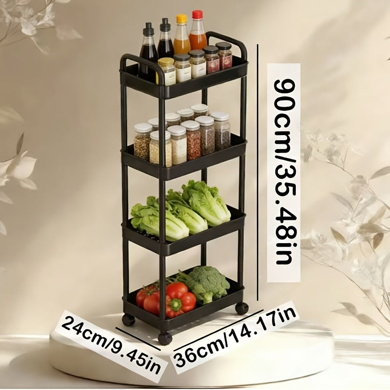 Rolling Storage Cart shown in the Rolling Cart Shelf, Black, Four-Tier option