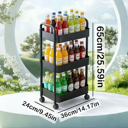 Rolling Storage Cart shown in the Rolling Cart Shelf, Black, Three-Tier option