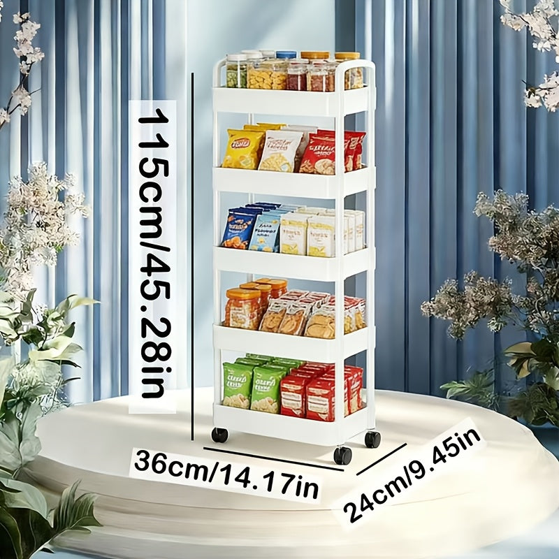 Rolling Storage Cart shown in the Rolling Cart Shelf, White, Five-Tier option