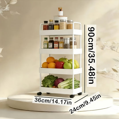Rolling Storage Cart shown in the Rolling Cart Shelf, White, Four-Tier option
