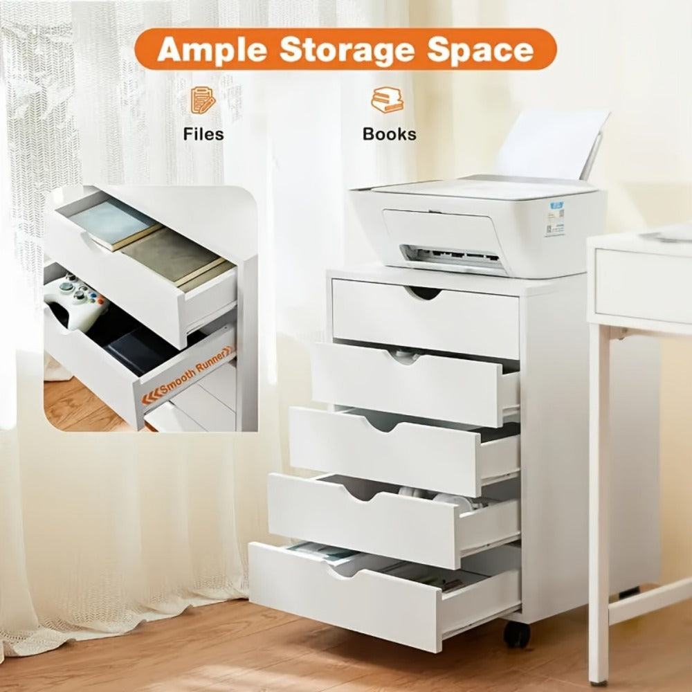 Rolling Wood Dresser with Rolling Wheels for Organized Everyday Storage in Bedroom detail image - detail view 4