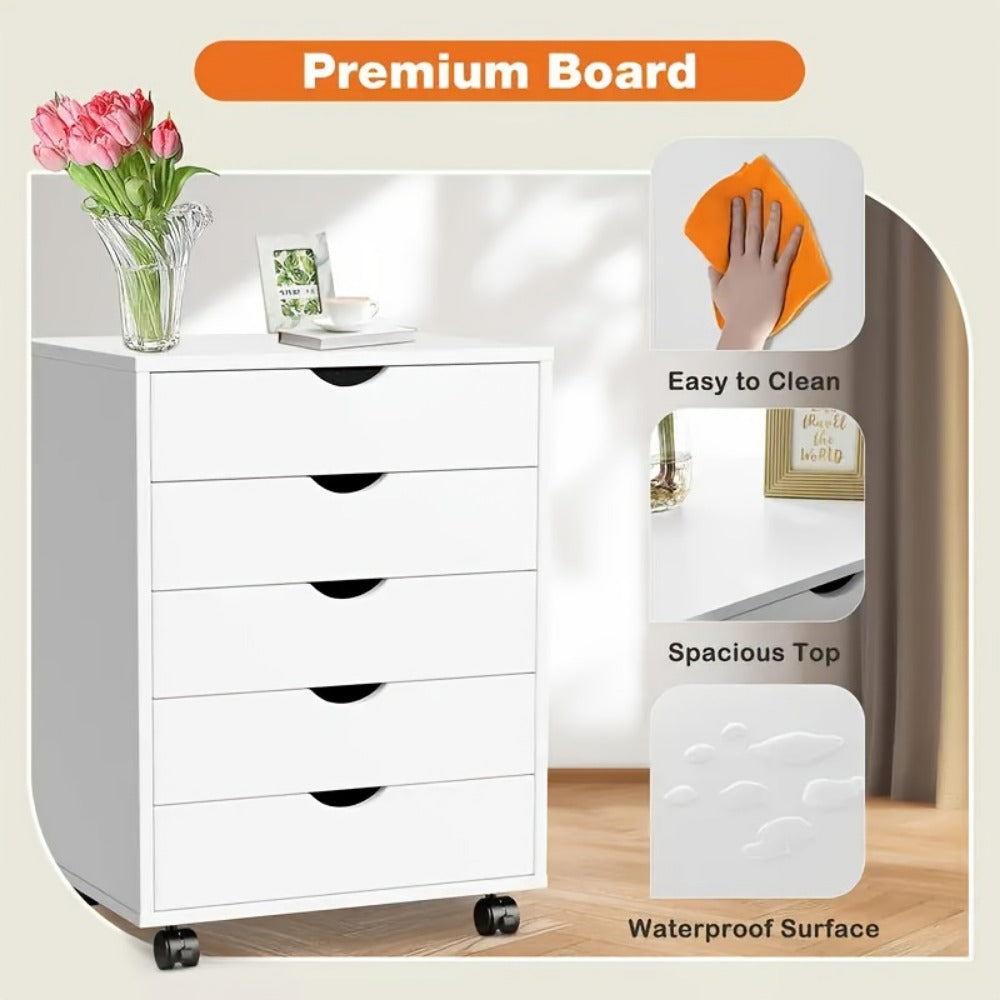 Rolling Wood Dresser with Rolling Wheels for Organized Everyday Storage in Bedroom detail image - detail view 8