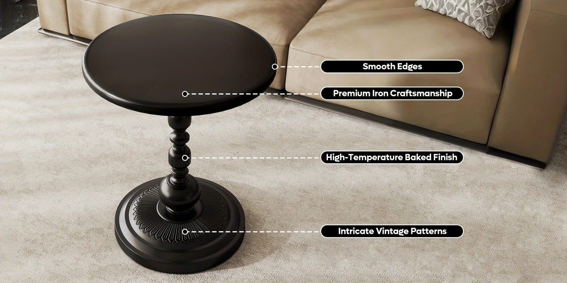 Round Metal Outdoor Side Table, Patio End Table for Outdoor Serving and Relaxation detail image - detail view 15