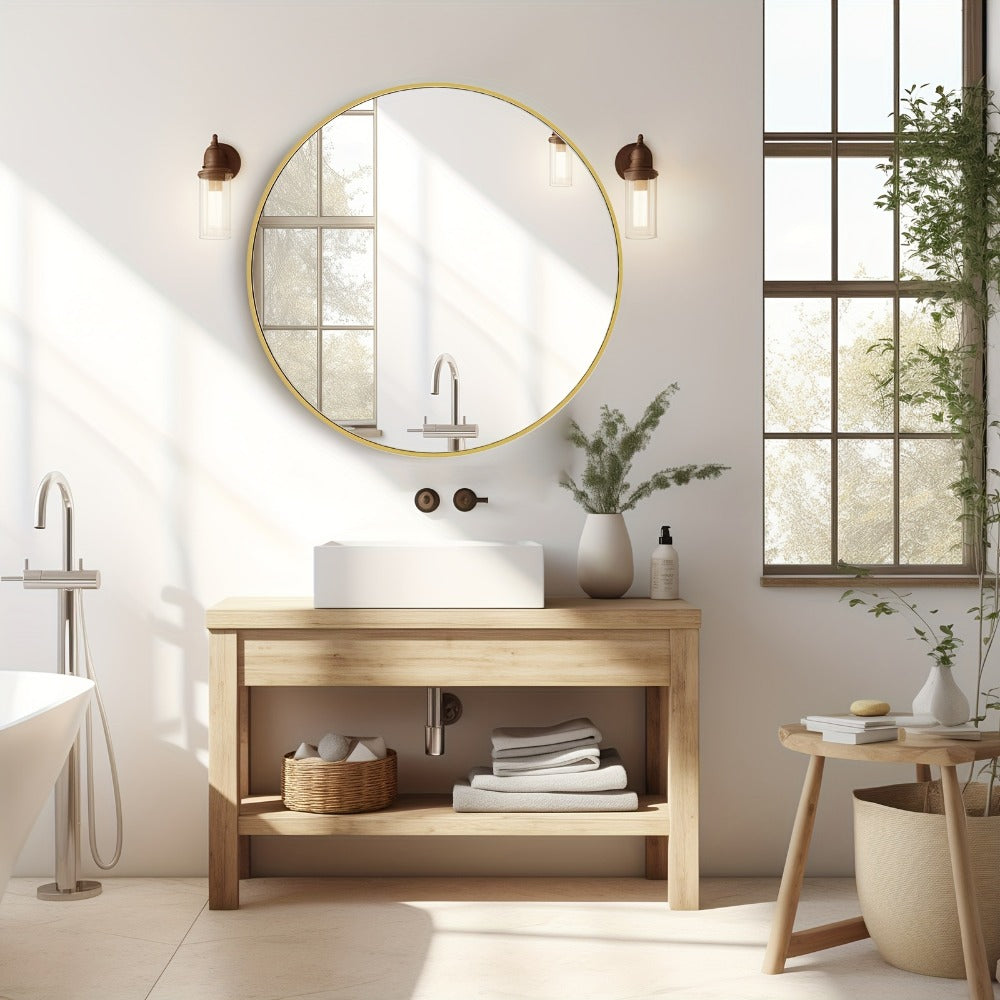 Round Metal Wall Mirror, Entryway Accent Mirror for Dressing and Daily Routines detail image