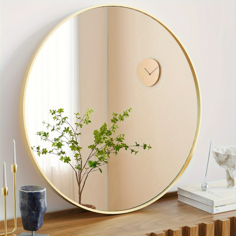 Wall Mirror, Round Metal Matte Black & Gold Frame, Easy-to-Hang Modern Decorative Mirror shown in the main product view