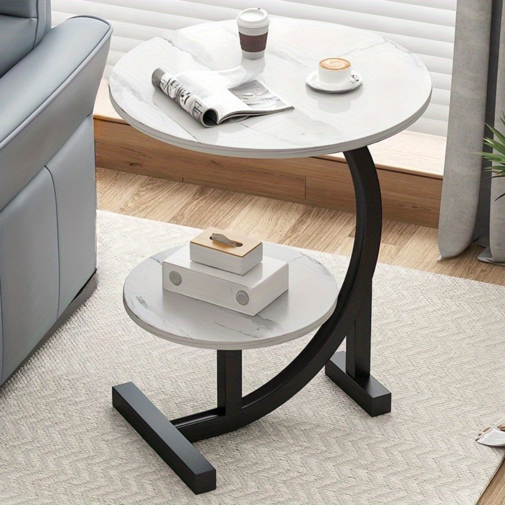 Side Table, Round Wood with Double-Layer Storage, Modern Luxury Circular Coffee Table shown in the main product view
