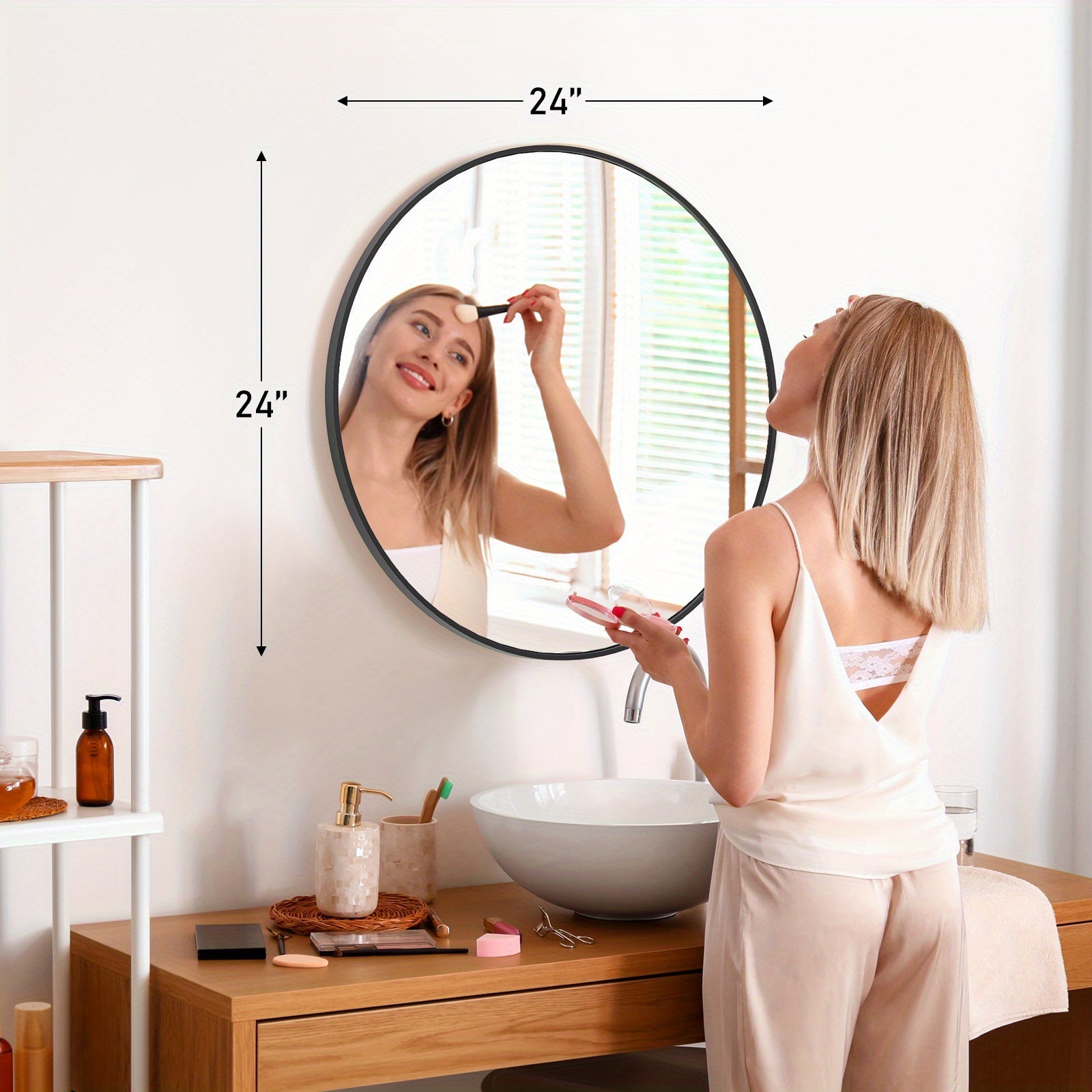Wall Mirror shown in the Black, 24in option