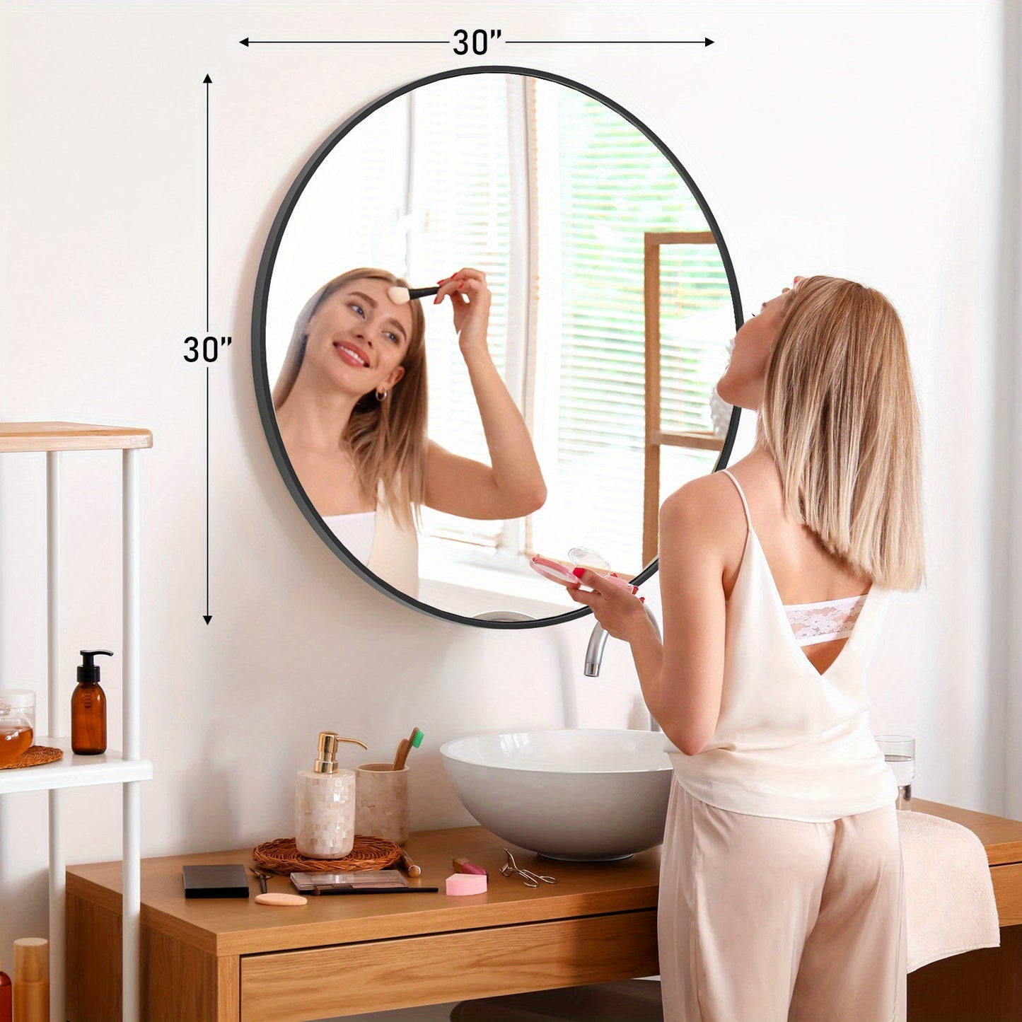 Wall Mirror shown in the Black, 30in option