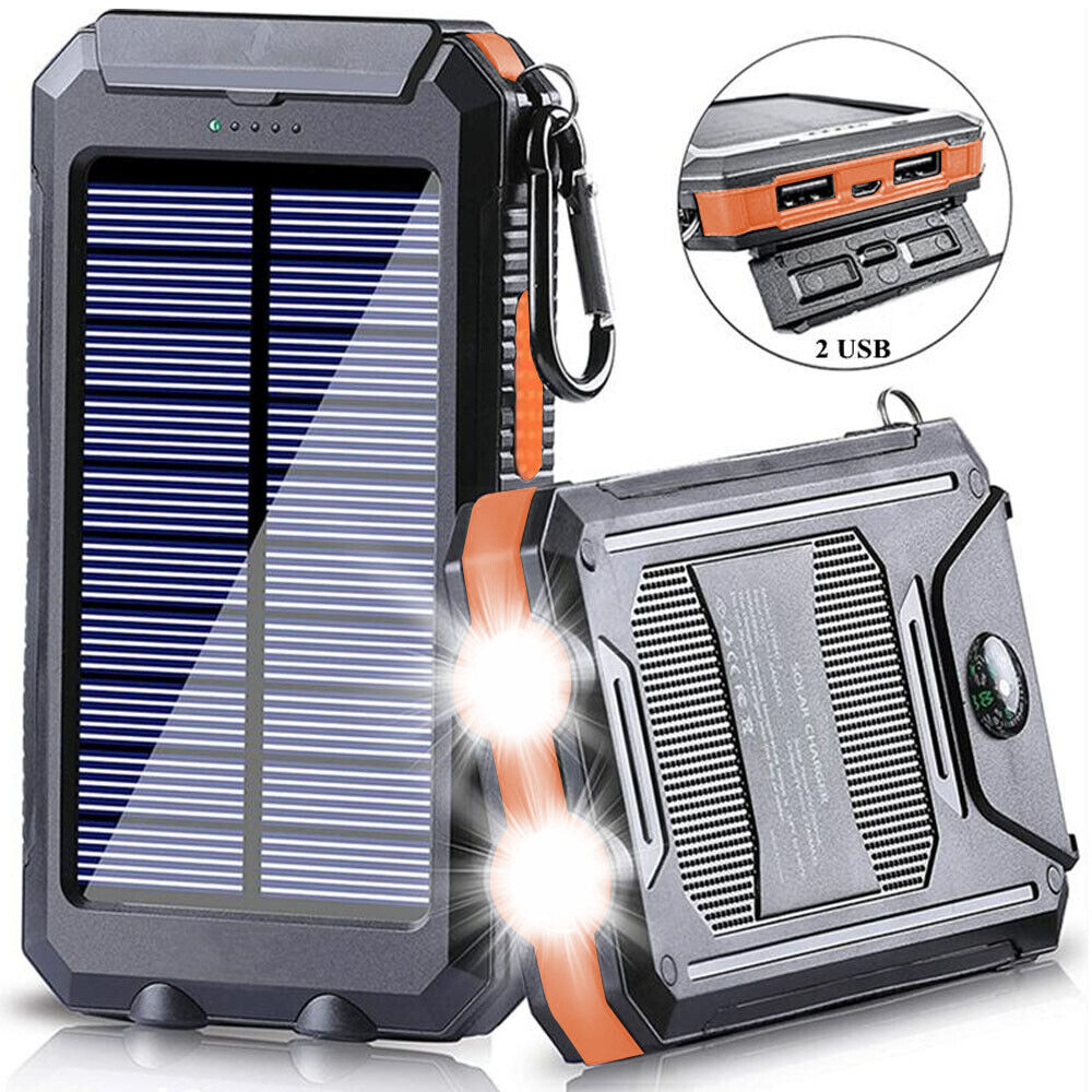 Solar Power Bank 10000mAh Waterproof Portable Charger with LED Light