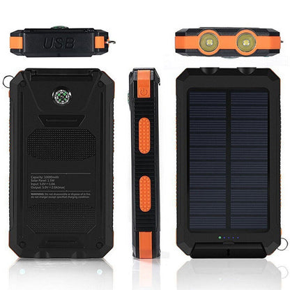 Solar Power Bank 10000mAh Waterproof Portable Charger with LED Light