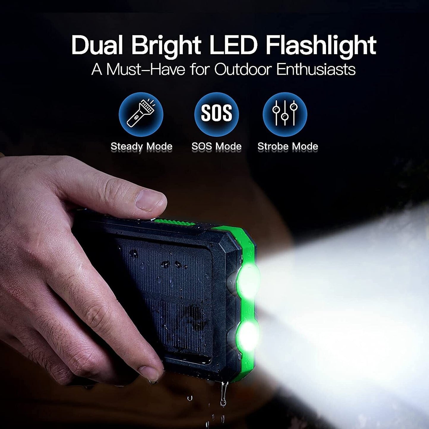 Portable Solar Charger 20000mAh – Dual USB, LED Flashlight & Compass