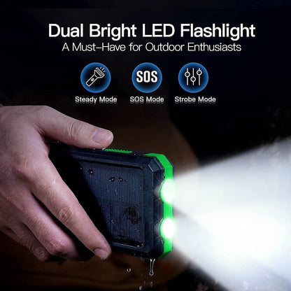 Portable Solar Charger 20000mAh – Dual USB, LED Flashlight & Compass