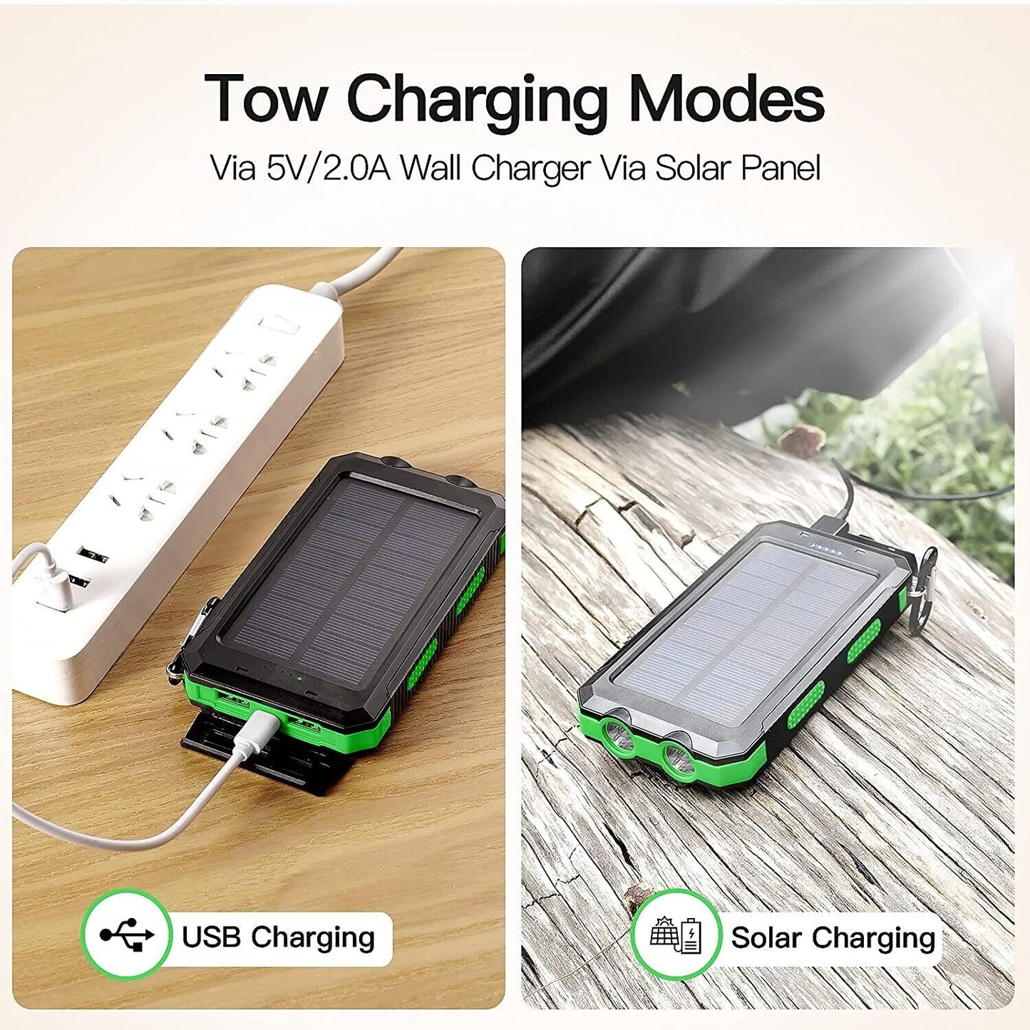 Portable Solar Charger 20000mAh – Dual USB, LED Flashlight & Compass