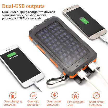 Solar Power Bank 10000mAh Waterproof Portable Charger with LED Light