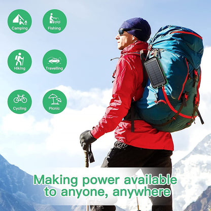 Portable Solar Charger 20000mAh – Dual USB, LED Flashlight & Compass