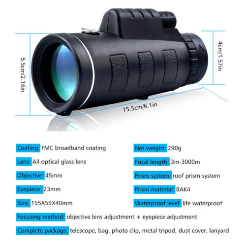 40x60 HD Monocular Telescope with BAK4 Prism & Phone Holder