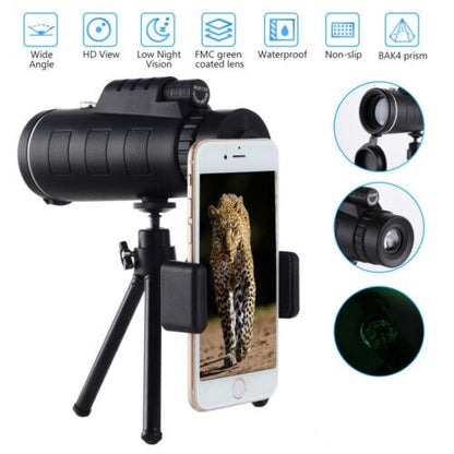 40x60 HD Monocular Telescope with BAK4 Prism & Phone Holder