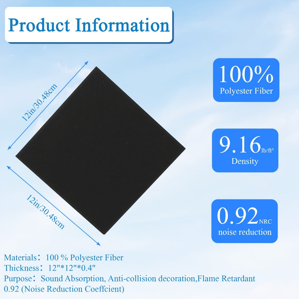 Self-Adhesive Acoustic Wall Panels, 12-Inch Sound Treatment Tiles detail image