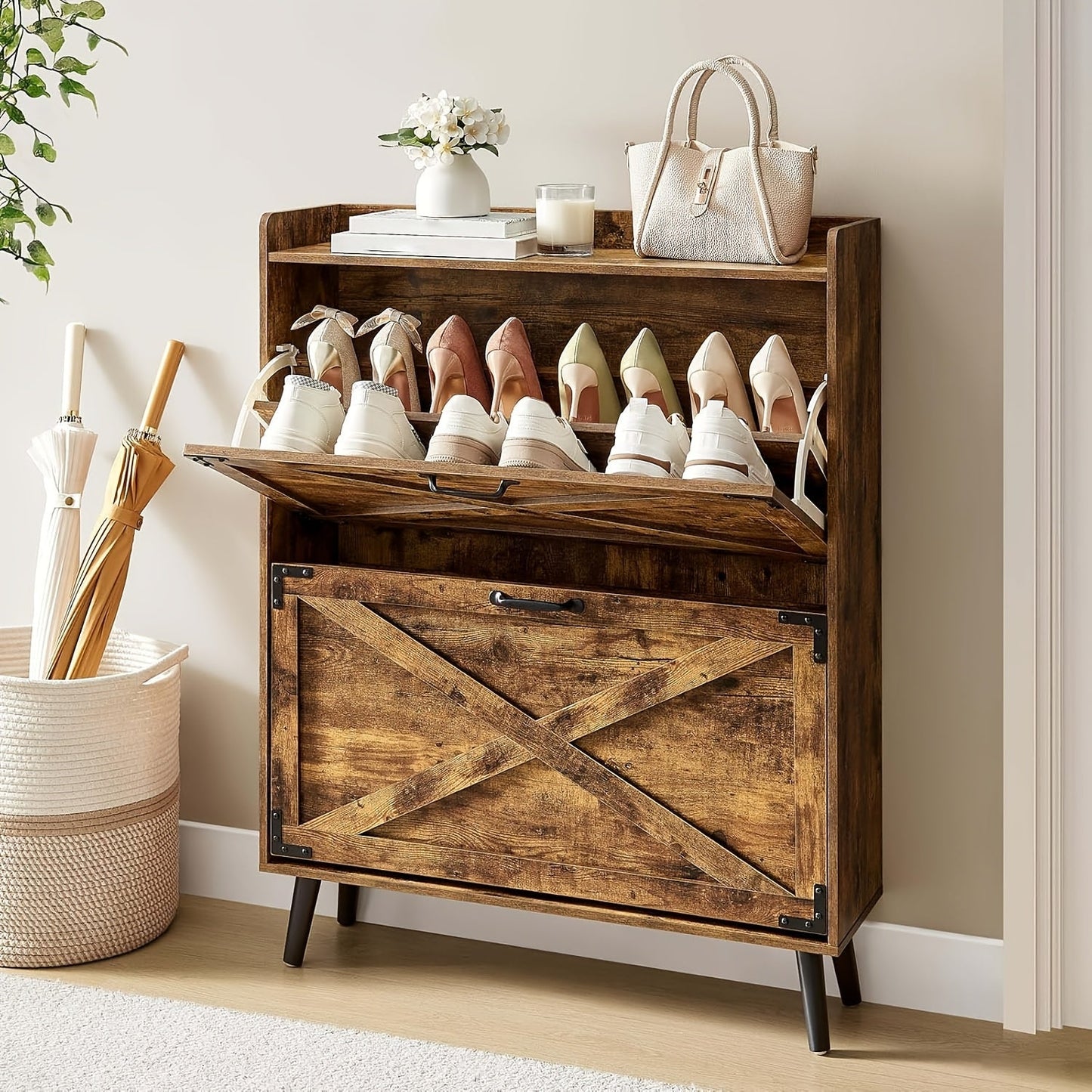 Shoe Cabinet shown in the Brown 2-Door, 1 option