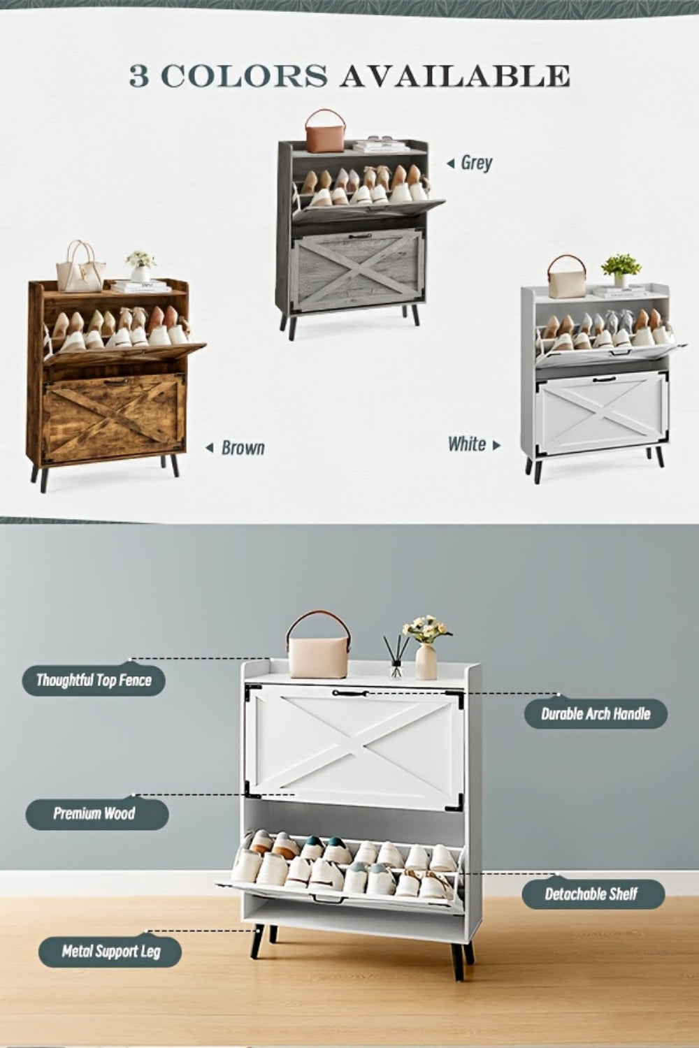 Shoe Cabinet with Large-Capacity Storage, Entryway Shoe Organizer detail image - detail view 26