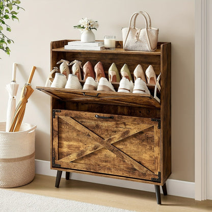 Shoe Cabinet, Shoe Storage Cabinet with Doors and 2 Flip Drawers - Compact Entryway Shoe shown in the main product view