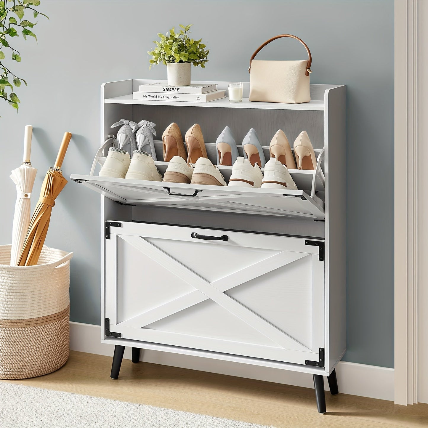 Shoe Cabinet shown in the White 2-Door, 1 option
