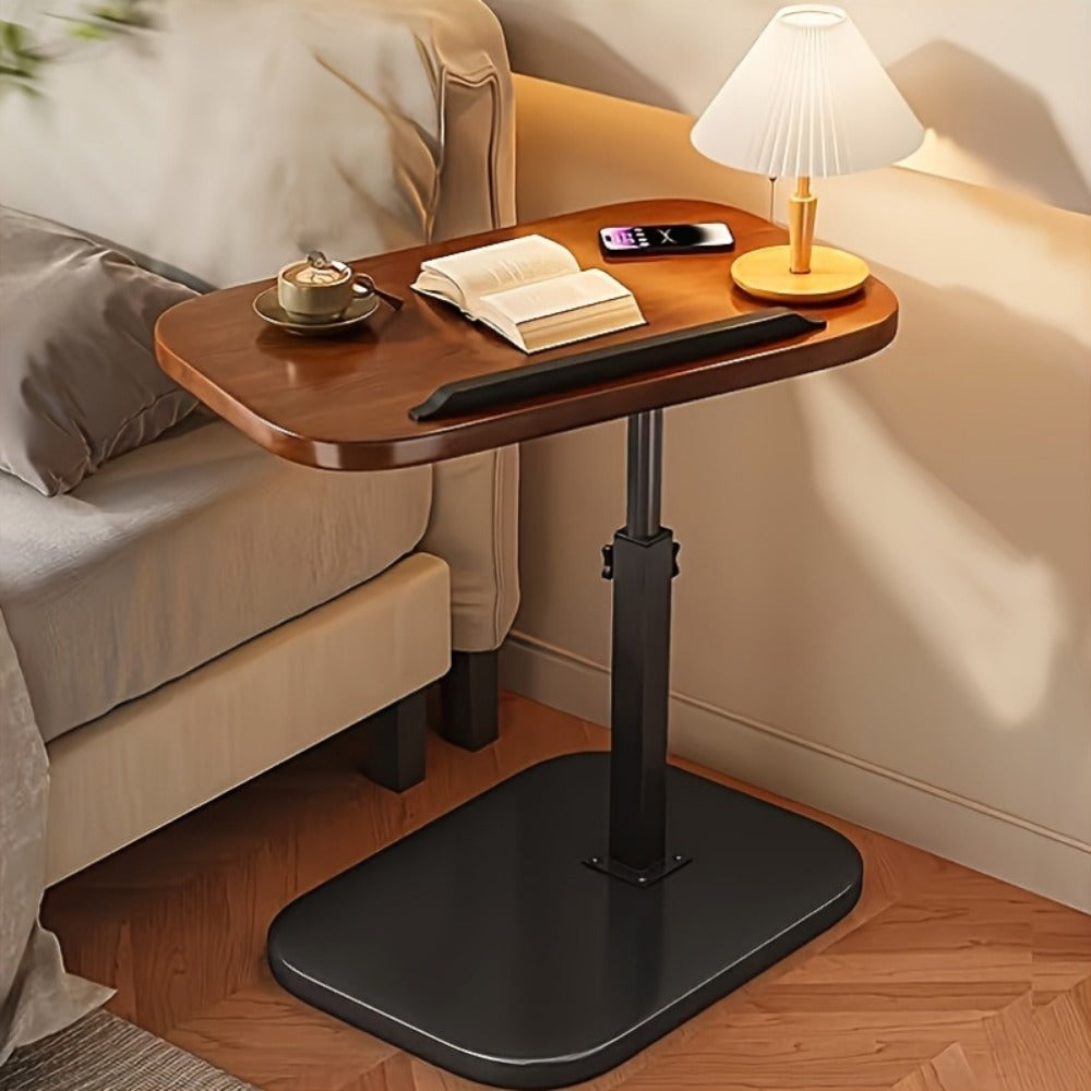Side Table, C-Shaped Sofa Walnut Finish Adjustable Armrest Tray Table for Couch Bed Living shown in the main product view