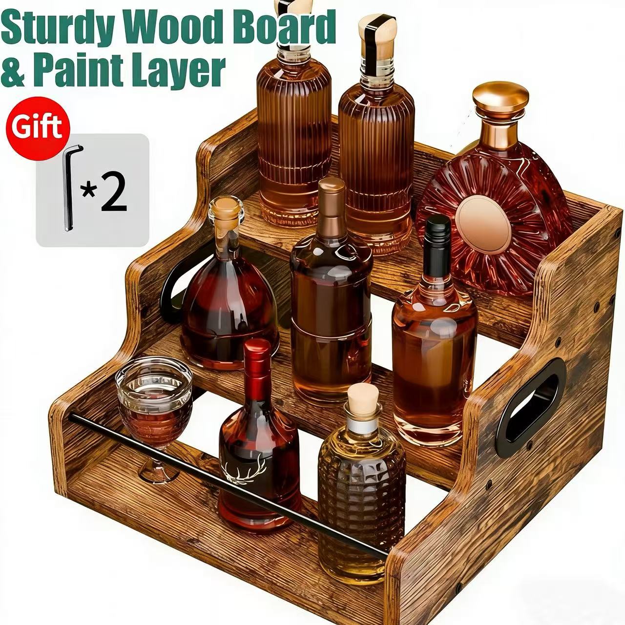 Countertop Bottle Display Shelf shown in the Brown option