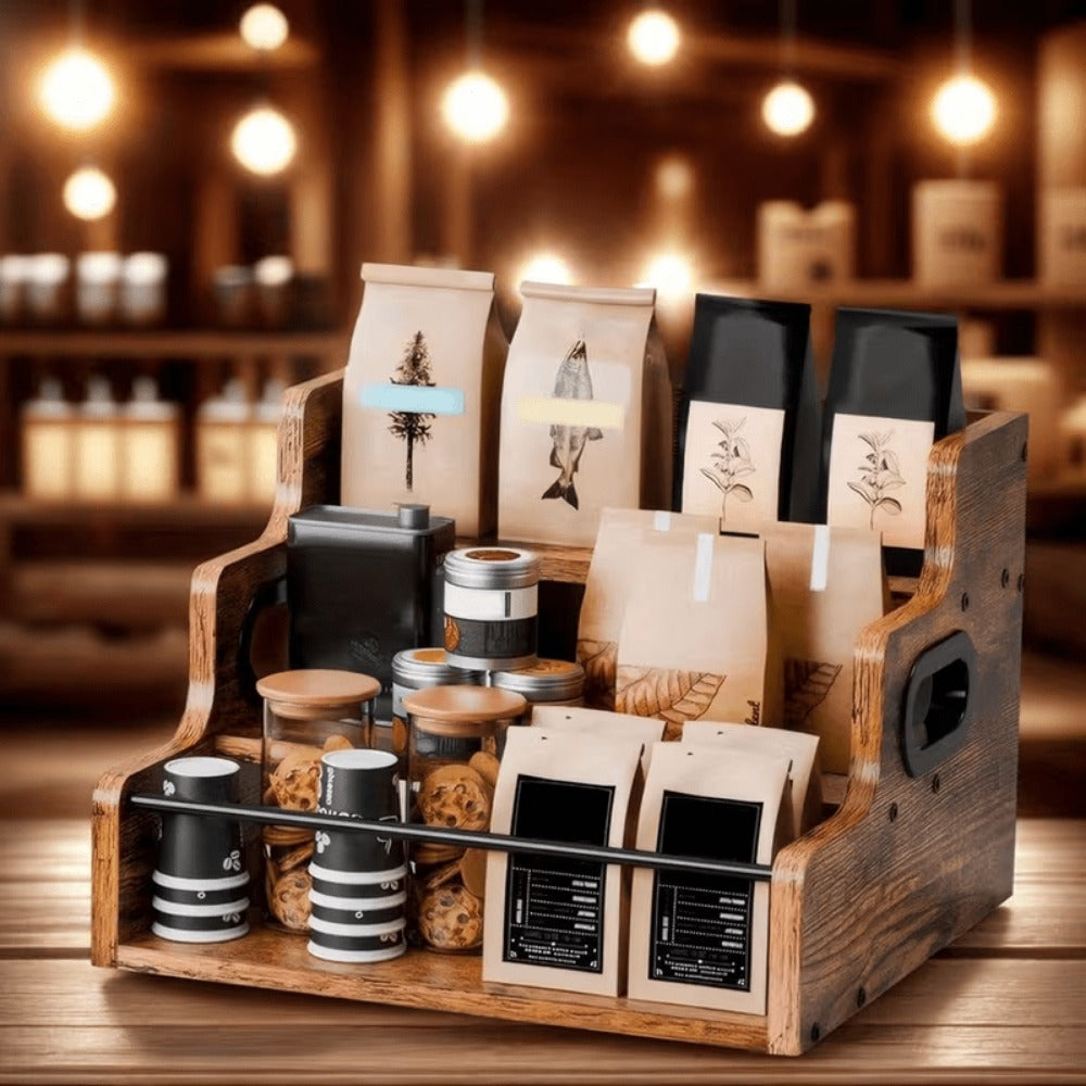 Solid Wood Countertop Bottle Display Shelf for Living Room and Kitchen detail image - detail view 14