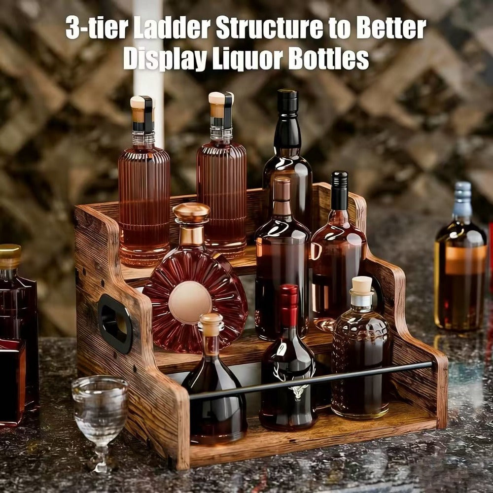 Solid Wood Countertop Bottle Display Shelf for Living Room and Kitchen detail image