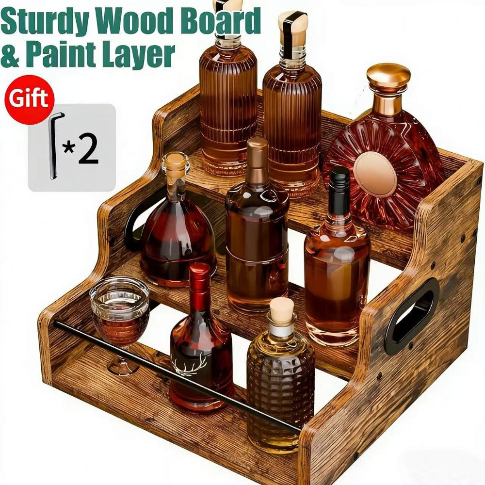Solid Wood Countertop Bottle Display Shelf for Living Room and Kitchen detail image - detail view 3
