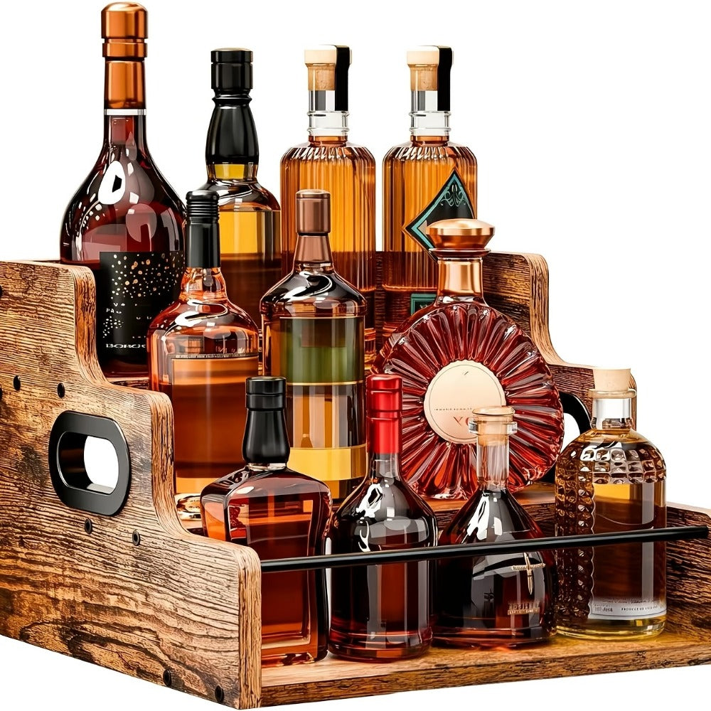 Countertop Bottle Display Shelf, Solid Wood Countertop Liquor Bottle Display Shelf 3 Step shown in the main product view
