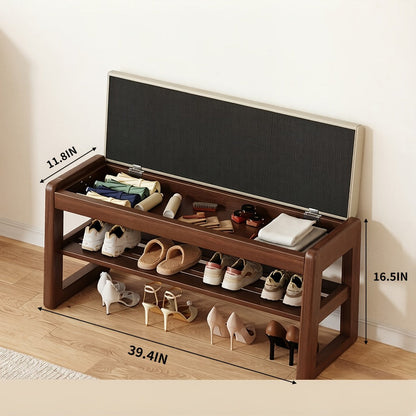 Solid Wood Entryway Shoe Cabinets And Benches with Large-Capacity Storage detail image - detail view 4