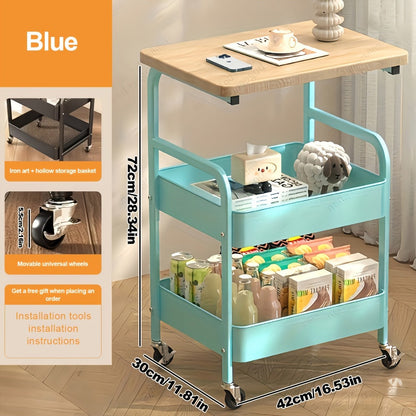 Solid Wood Metal Rolling Storage Cart with Rolling Wheels for Bedroom detail image - detail view 5