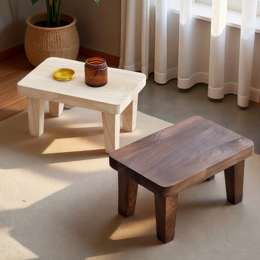 Stool, Solid Wood Japanese Style Square Low Seat Chair No Cushion Footrest for Living Room shown in the main product view