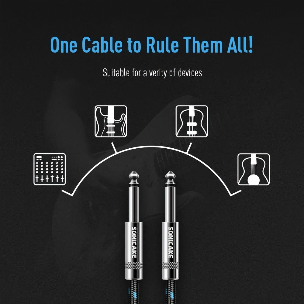 SONICAKE 20-Foot Guitar Cable, Braided 1/4-Inch Right-Angle TS Cord detail image - detail view 3