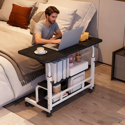 Computer Desk, Adjustable Height Mobile with Double-Layer Storage, Wheels & Space-Saving shown in the main product view