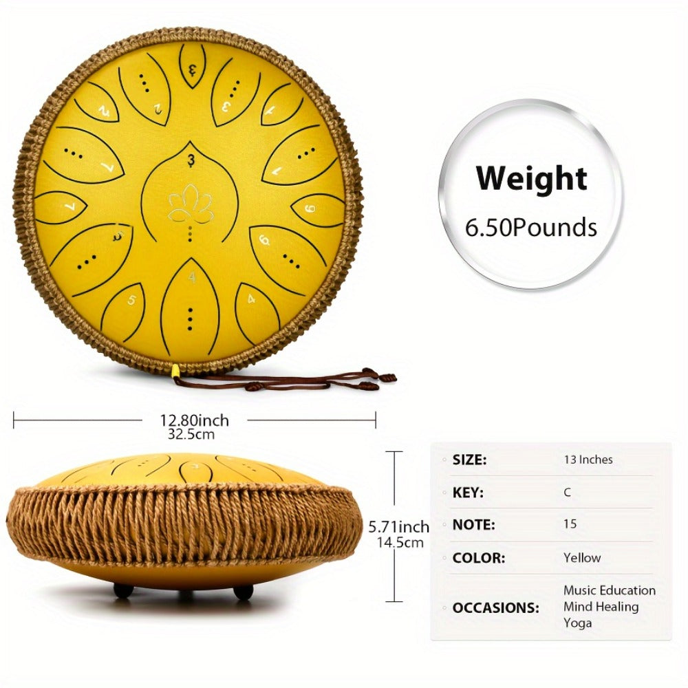 Steel Tongue Drum, 13-Inch 15-Note C Major Set with Mallets and Songbook detail image - detail view 10