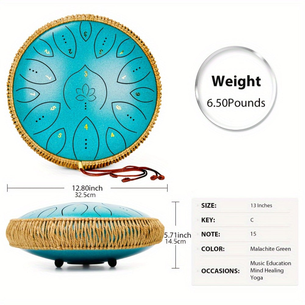 Steel Tongue Drum, 13-Inch 15-Note C Major Set with Mallets and Songbook detail image