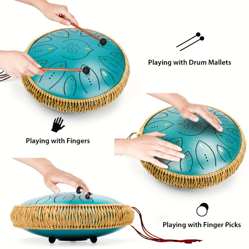 Steel Tongue Drum, 13-Inch 15-Note C Major Set with Mallets and Songbook detail image - detail view 4